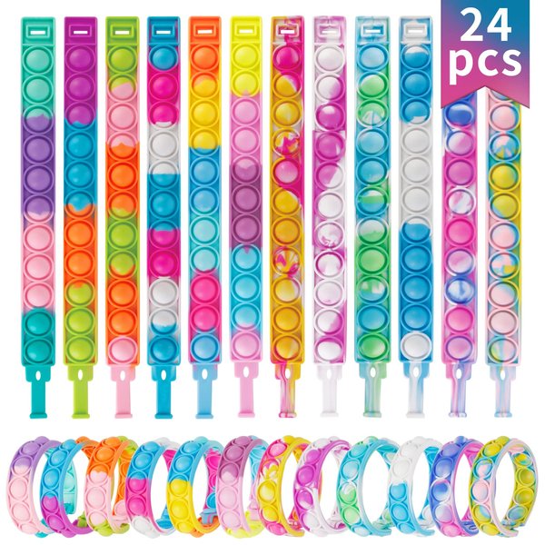 Pop Fidget Toys Bulk Its Kids Party Favors 24PCS Pop Fidget Bracelets It Fidget Toy Pack Fidgets for Classroom Prizes End of Year Student Gifts Birthday Goodie Bag Stuffers Sensory Toys for Girls Boys
