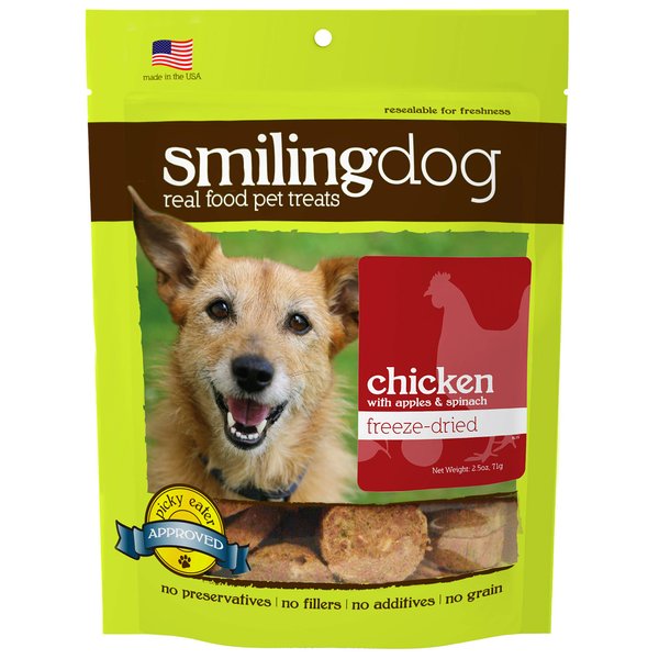 Herbsmith Smiling Dog Treats – Freeze Dried Raw Chicken, Apples & Spinach – 2.5 Ounce