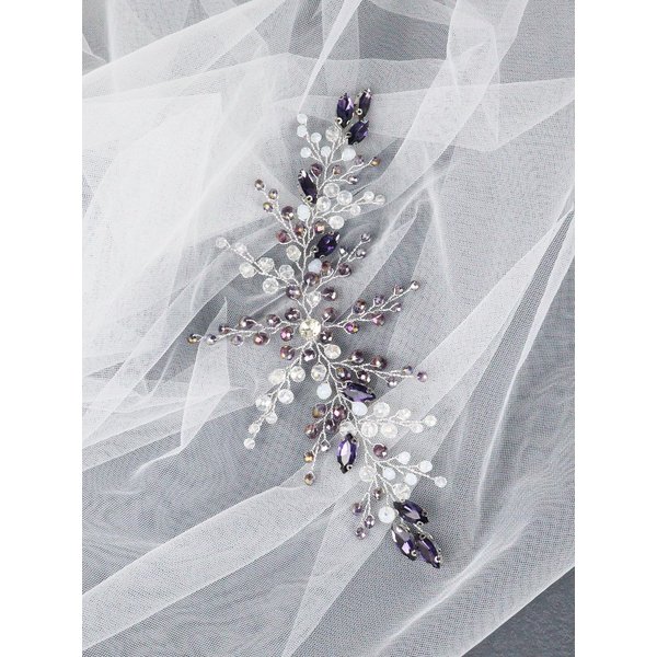 Brihasory Crystal Bridal Hair Accessories for Women, Elegant Handmade Rhinestone Headband Wedding Hair Pieces for Brides, Girls Hair Vine for Party Prom Hair Decoration Bridesmaid Gifts(Purple)