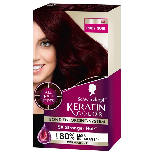 Schwarzkopf Keratin Color Permanent Hair Color, 1.8 Ruby Noir, 1 Application - Professionally Inspired Permanent Hair Dye, for up to 80% Less Breakage vs Untreated Hair and up to 100% Gray Coverage