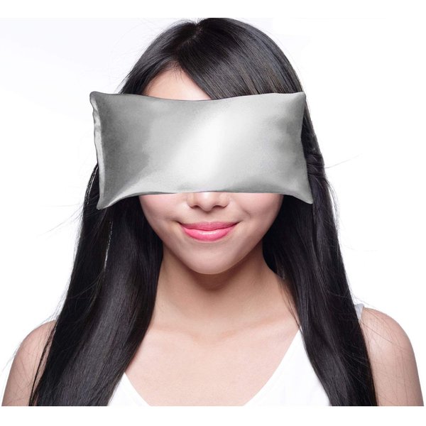 Happy Wraps Lavender Eye Pillow - Hot Cold Aromatherapy Satin Eye Mask for Yoga, Sleeping, Migraines, Stress, Relaxation - Gifts for Women, Birthdays, Coworkers, Christmas - Silver