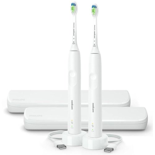 Philips Sonicare Electric Toothbrush with DiamondClean Brush Head 2-Pack Bundle, Rechargeable Electric Tooth Brush with Pressure Sensor, Sonic Electronic Toothbrush, Travel Case, White