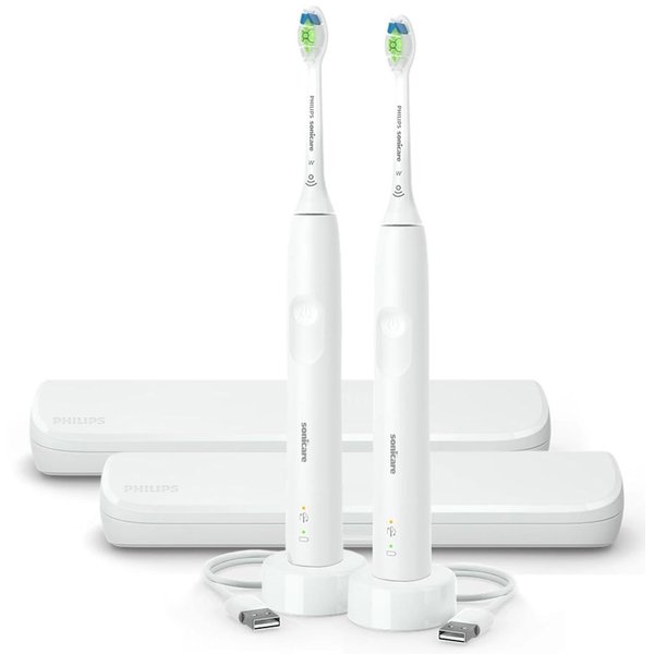 Philips Sonicare Electric Toothbrush with DiamondClean Brush Head 2-Pack Bundle, Rechargeable Electric Tooth Brush with Pressure Sensor, Sonic Electronic Toothbrush, Travel Case, White