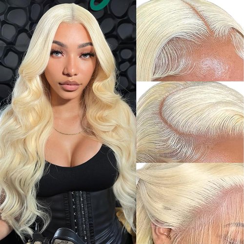 SHUQISH 28 Inch 613 Lace Front Wig Human Hair 13x4 HD Transparent Body Wave Lace Front Wigs Human Hair 180% Density Blonde Lace Frontal Human Hair Wigs For Women Pre Plucked 613 Wig