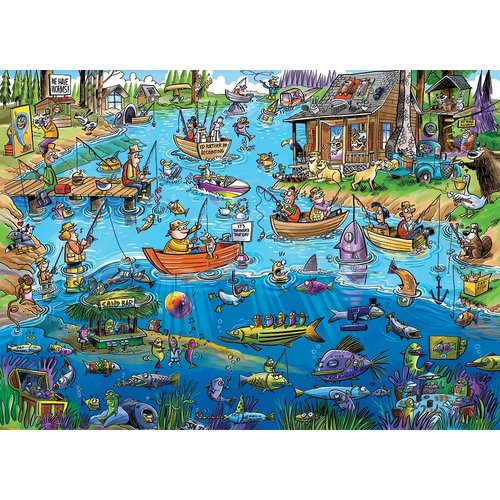 Cobble Hill 1000 Piece Puzzle - DoodleTown: Gone Fishing - Sample Poster Included