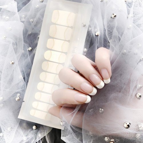 LIHI Color 22PCS Adhesion Nail Art Transfer Decals Sticker French Series DIY Nail Polish Strips,Nail Wraps, 100% Real Nail Polish，French Bent