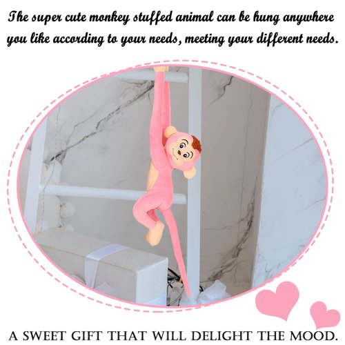 zhidiloveyou 27.6" Hanging Monkey Stuffed Animals Plush Cute Monkey Toy for Kids Adults, Pink