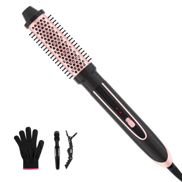 5 in 1 Curling Iron Instant Heat Up Hair Curling Wand Set with Curling Brush and 4 Interchangeable Ceramic Curling Wand, Dual Voltage Curling Iron with Glove & 2 Clips (Curling Wand （1.5" ）)