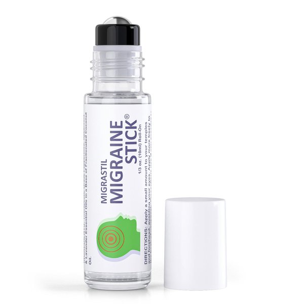 Migrastil Migraine Stick® Rollon - Fast Cooling Comfort for Your Head. Aromatherapy with Peppermint & Other Essential Oils. Metal Roller. Made in USA by Basic Vigor