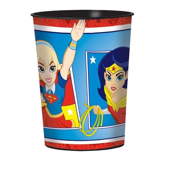 DC Super Hero Girls Birthday Party Supplies Bundle includes 12 Plastic Party Favor Cup and 1 Dinosaur Sticker Sheet