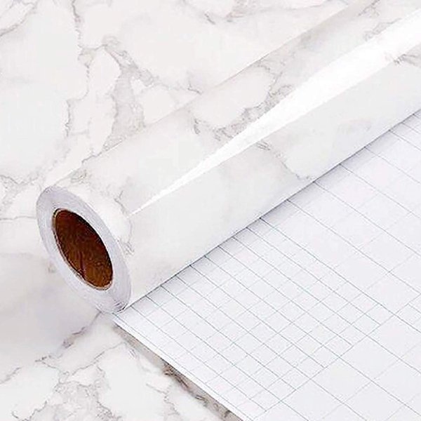 Yancorp 24x10ft White Gray Contact Paper Peel and Stick Wallpaper Marble Removable Wallpaper Pull and Stick Countertops Self-Adhesive Backsplash for Cabinets(White Gray, 24"x120")