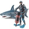 Ocean Sea Marine Animal Figure Toys Playsets 2 PCS Diver Blue Shark Model Toy Desktop Decoration Collection Party Favors Toys for Boys Girls Kids