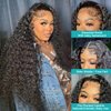 Generic 28 Inch 13x6 Deep Wave Glueless Lace Front Wigs Human Hair HD Transparent Pre Plucked with Baby Hair 180% Density Natural Color Deep Curly Synthetic Wigs, Black