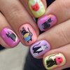 Cute Press on Nails Square Short Length 24Pcs Glossy Full Cover Artificial Fake Nails with Cat Cartoon Designs Coffin Acrylic False Nails Glue on Nails Square Stick on Fingernails for Women Girls