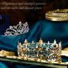 King Crown 2 Pcs Royal King Crown Metal Crystal Tiara Crown for Men Women Bridegroom Bride Princess for Wedding Halloween (Rhinestone Style)