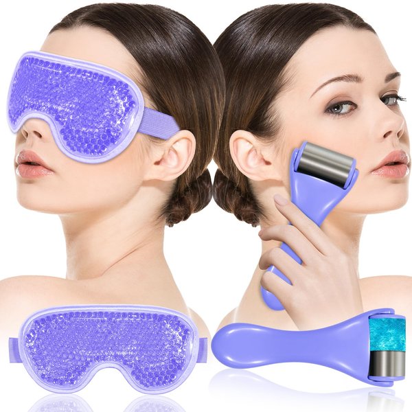my novel things Cooling Eye Mask Ice Roller for Face, Cold Roller Skin Care Facial Lymphatic Drainage Massager and Gel Mask for Dark Circles Puffiness Warm Compress Puff Women Men Wrinkles Lifting