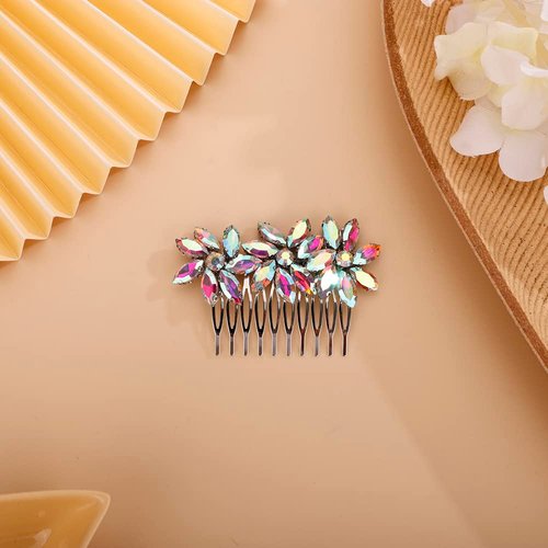 BERYUAN Crystal Flower Hair Comb for Women Girls Prom Crystals Hair Comb Wedding Headpiece for Bride Bridemaid Flower Girls (AB)