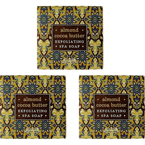 Greenwich Bay ALMOND Exfoliating Spa Soap, Enriched with Almond Oil, Shea Butter and Cocoa Butter. Blended with Cocoa Bean Shell, No Parabens, No Sulfates 6.35 Oz. (3 Pack)