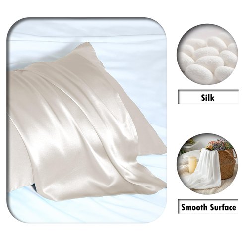 Mulberry Silk Pillow Cases Standard Size Silk Pillowcase with Zipper Soft Breathable Smooth Cooling Satin Silk Pillow Covers for Sleeping for Hair and Skin (Beige,20"X 26",1Pcs)