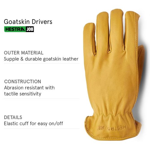 Hestra Work Gloves: Goat Drivers Durable Leather Gloves, Tan, 9