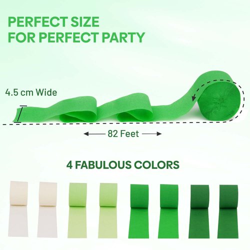 8 Pack Green & White Crepe Paper Streamers Rolls, 656ft Value Pack Party Decoration Streamers – Each Roll 82 ft Long & 1.8” Wide – Wonderful Colored Streamers for Birthday, Party, Wedding Decorations