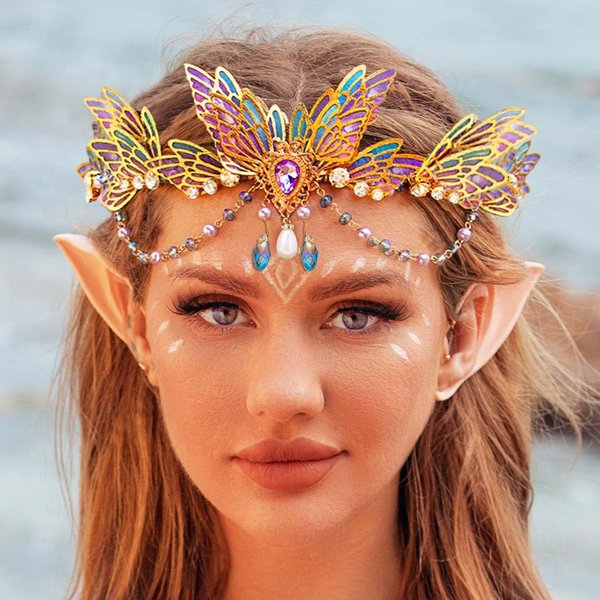 Kilshye Butterfly Fairy Crowns and Tiaras Purple Elf Costume Headpiece Crystal Bridal Headband Renaissance Hair Accessories for Women and Girls