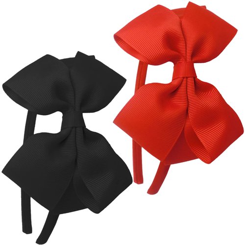 2 Pack Fashion Cute Red Black Bow Ribbon Headbands for Little Girls Halloween Christmas Birthday Princess