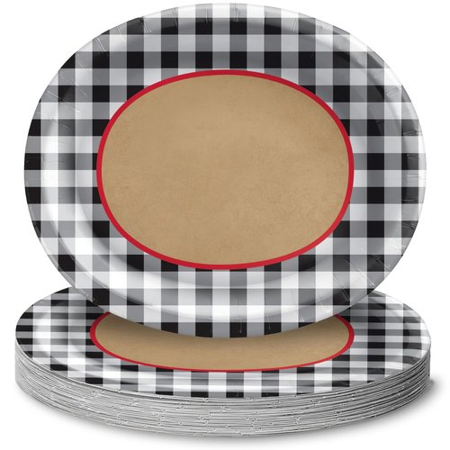 Amscan Stylish Black Gingham Paper Plates (Pack of 20) - Premium Quality & Eco-Friendly Material - Perfect For Picnics & Summer Theme Parties