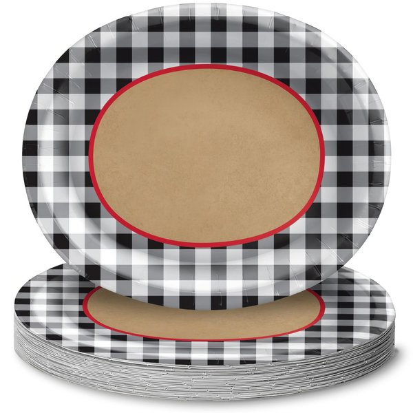 Amscan Stylish Black Gingham Paper Plates (Pack of 20) - Premium Quality & Eco-Friendly Material - Perfect For Picnics & Summer Theme Parties