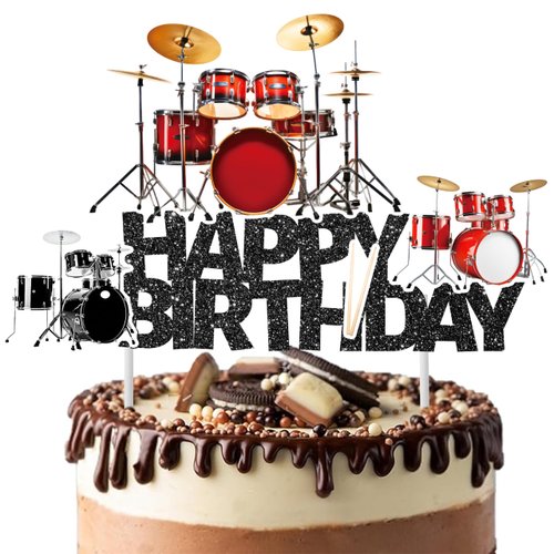 Drum Happy Birthday Cake Topper for Drum Themed Birthday Party Decoration Drum Music Party Cake Topper For Drummer Birthday Party Baby Shower Supplies