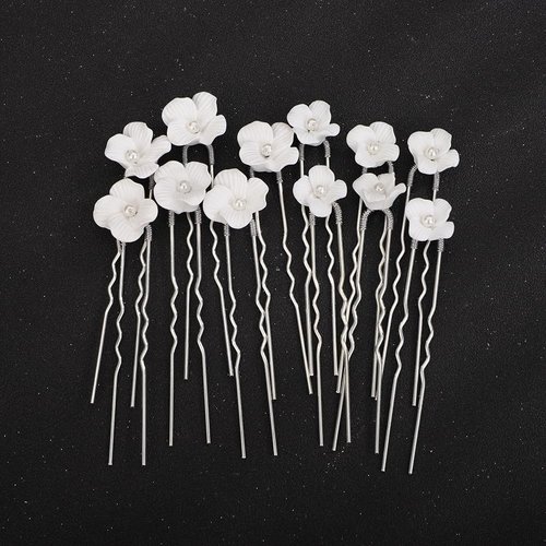 Teyglen Bride Wedding Hair Pins Flower Bridal Hair Clips Decorative Hair Jewelry Accessories Handmade Gold Silver White Flower Pearl Hair Pieces for Women Flower Girls (Pack of 12) (Silver)