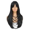 SWACC Long Layered Straight Wig with Bangs Synthetic Hair Wig for Women with Wig Cap (Black)