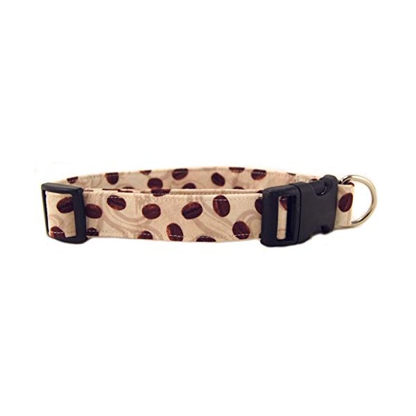 K9 Bytes Coffee Beans & Cream Soft Adjustable Dog Collar with Quick Release Buckle Medium