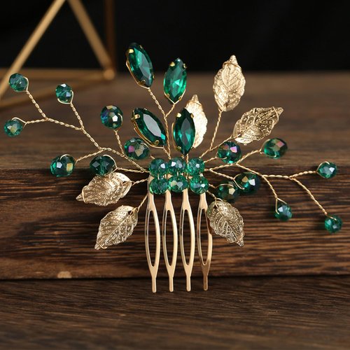 Sparkly Wedding Hair Combs, Crystal Flower Hair Clips Bride Bridesmaid Hair Sides Comb Rhinestone Barrettes, Crystal Hair Pins Hair Accessories for Women Girls (Green)