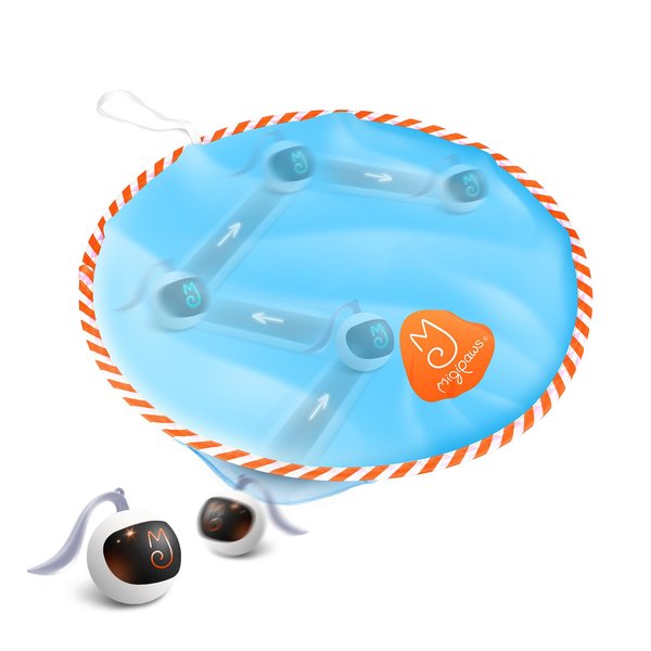 Migipaws Interactive Cat Ball Toy Set, Fun Tracker, Glowing Chase Ball with MystiChaser Pouch, Fluffy Tail, A Small Mice (White)