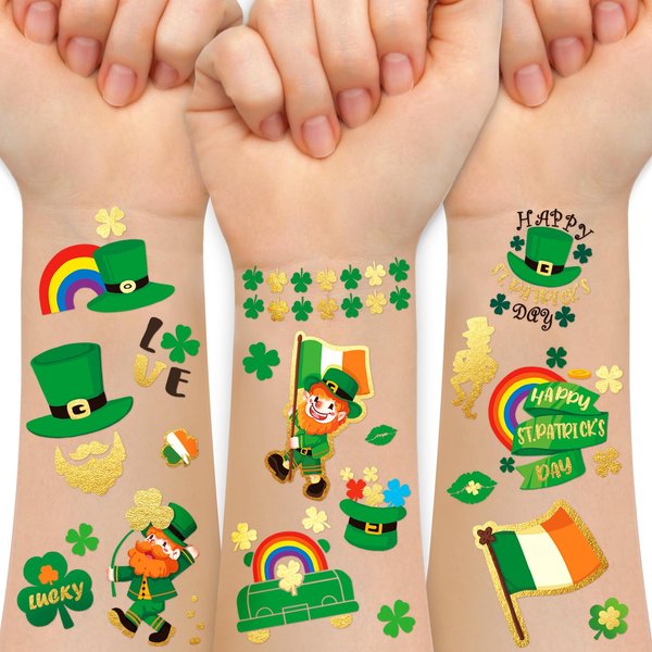 96PCS St Patrick’s Day Temporary Tattoos, Glitter Shamrock Tattoo Stickers St. Patrick's Day, St Patricks Day Face Shamrock Stickers Gifts, Irish St Patrick’s Day Decor Party Favors for Men Women Kids