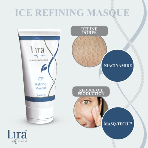 Lira Clinical Ice Refining Masque - Acne & Oil Control Kaolin Clay Mask with Niacinamide & Salicylic Acid - Calm Skin & Refine Pores with Collagen Peptides & Plant Stem Cells - 2 fl oz