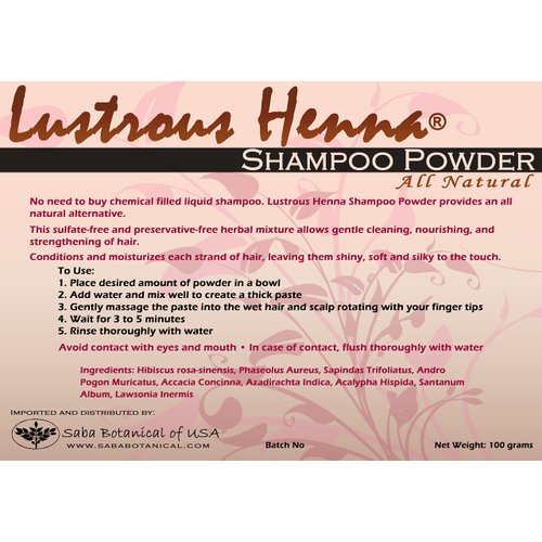 Lustrous Henna Herbal Shampoo powder, All-Natural Dry cleanser for hair, add water to activate as you are ready to wash 100grams