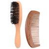 Wooden Boar Bristle Hair Brush and Comb Set, Paddle Boar Hairbrush for Smoothing Fine Thin Hair and Beard, Peach Wood Comb for Detangling, Boar Hair Beard Brush for Men, Make Hair and Beard Shiny Soft