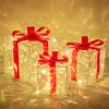 FUNPENY Set of 3 Christmas 60 LED Lighted Gift Boxes, Transparent Warm White Lighted Christmas Box Decrations, Presents Boxs with Red Bows for Christams Tree, Yard, Home, Christams Decorations