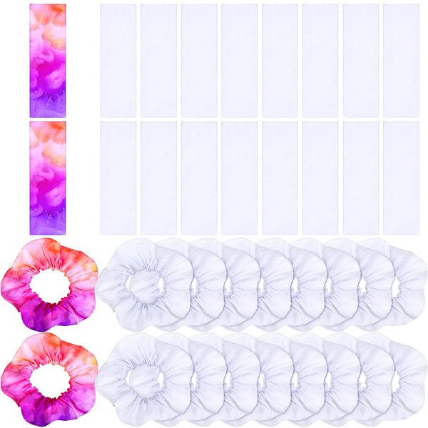 Waydress Tie Dye White Scrunchies and White Stretchy Headband, Solid Scrunchies Elastic Hair Ties Cotton Soft Elastic Headbands Yoga Headband Ponytail Holder for Women Girls Hair Styling (36 Pieces)