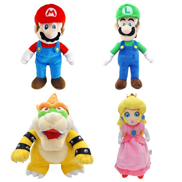 Qabfwe Mario All Star Collection Plushies,Mario Plush Toys and Bowser Stuffed Plush Toys,Princess Peach Plush Toys,Set of 4 Plushies Doll 9.8"
