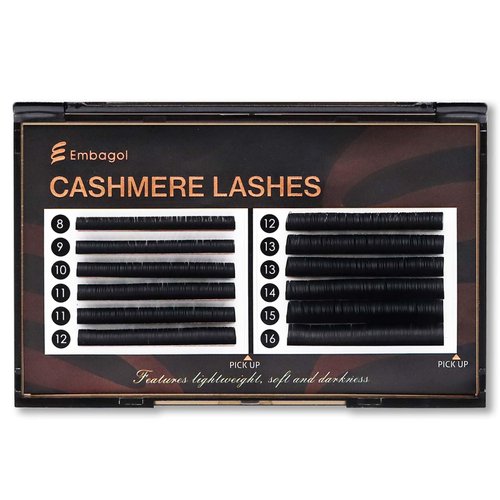 Embagol Lash Extensions 0.15 D Curl 8-16mm Classic Volume Eyelash Extensions Premium Silk Eyelashes Soft Matte Black Lash Extensions Supplies(Cashmere 0.15 D 8-16mm Mixed)