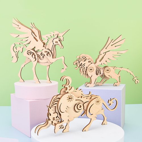 (5pcs) 3D Wooden Puzzle Animal Assemble Crafts Model Kit Wooden Animals Puzzle STEM DIY Brain Teaser to Adults Teens Boys Girls Gift (Animal)