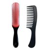 MDSTYLE Hair Brush for Curly, Thick, Wavy and Coily Hair - Curl Defining, Detangling, Styling, Blowdrying, Shaping - 9 Row Detangler Brush for Women and Men - Dry or Wet (Black Regular 1pc & Comb 1pc)