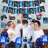 Video Game Theme 7th Birthday Party Decorations for Kids Blue Black Cheers to Level 7 Banner Hanging Swirls Level Up 7 Balloons Kit for Boys Girls 7 Years Old Game Controller Birthday Supplies Decor
