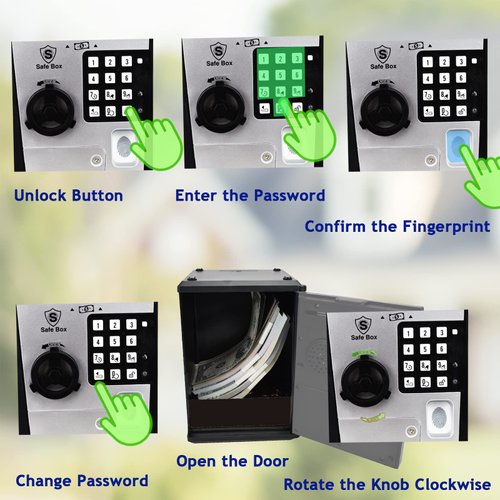 Litpggy Kids Safe Bank with Fingerprint Password Talking ATM Piggy Bank for Real Money Toy Gift for 5-14 Years Old Boys Girls (Silver/Black)