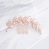fxmimior Wedding Flower Leaf Silver Gold Hair Comb Bridal Hair Accessories for Bride and Bridesmaids Navy Blue Wedding Hair Piece Women Crystal Hair Clip Hair Jewelry for Wedding,Party and Prom (Rose gold)