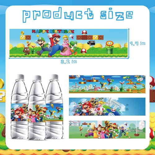 Mario Birthday Party Supplies, 48pcs Mario Birthday Party Decorations Water Bottle Labels, Mario Party Stickers for Water Bottle