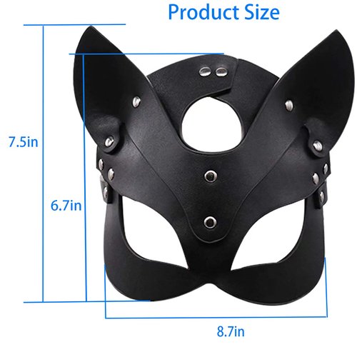 Bulex Woman Leather Cat Mask Costume Bunny Fox Cat Women Masquerade Masks,Animal Half Face Mask Cosplay Halloween Party Ladies, 8.7*7.5 IN, A.black-cat-mask-2